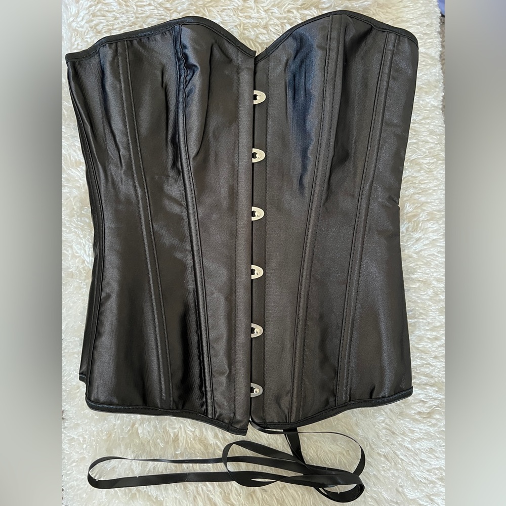 NEW Black Bustier Corset Top Lace Up Back Satin Waist Cincher